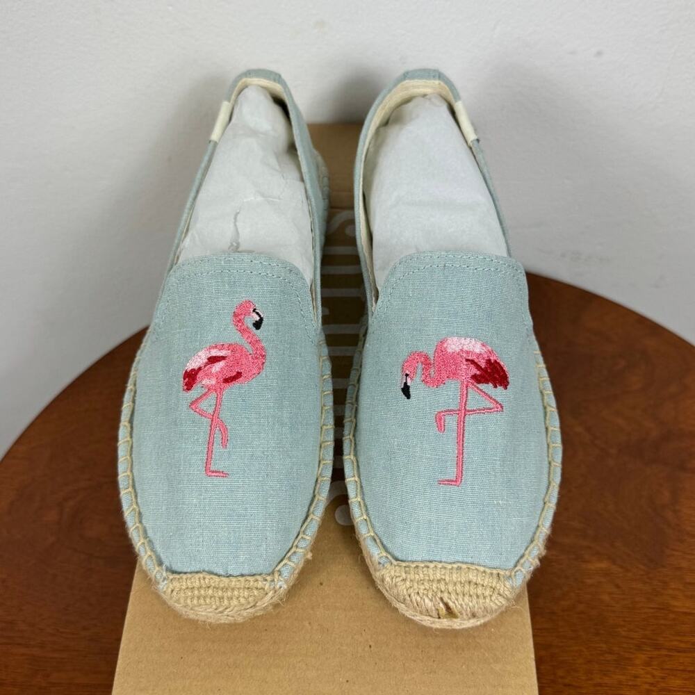 New Soludos Flamingo Embroidered Smoking Slipper in Chambray Women's Size 5